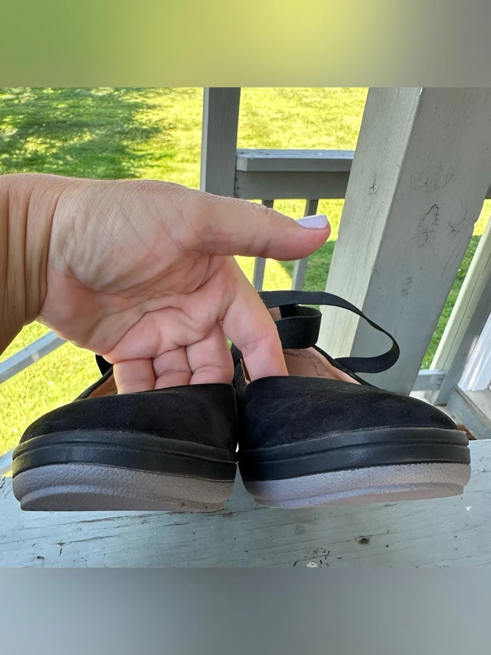 VIONIC 11 Ellery Ankle Strap Up Black Nubuck Leather Wedge